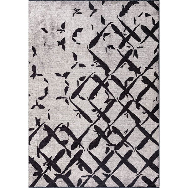 Ebern Designs Limni Black Abstract Cotton Machine Made Area Rug